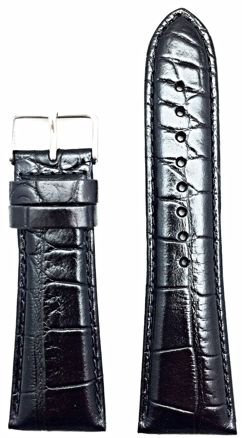 NewLife 28mm Black Genuine Leather Watchband | Alligator Crocodile Grained, Sporty Style Replacement Watchstrap that brings to Any Watch (Mens Length)